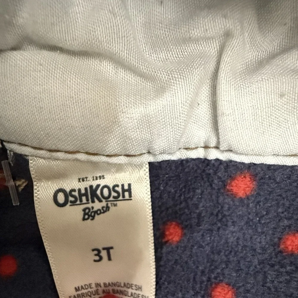 OshKosh B'gosh Girls 3T Denim Polka Dot Fleece-Lined Bib Overalls Vestbak